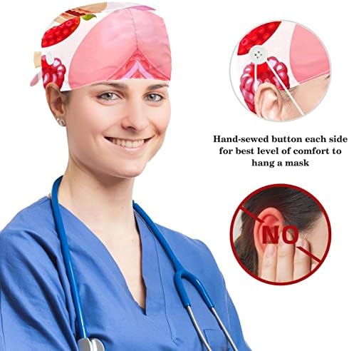 Медицинска медицинска сестра капачиња жени долга коса, цветна букет шема прилагодливо работно капаче со копче и лак за коса
