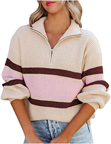 Womenенски преголем џемпер половина поштенски пуловер Туника со шарена боја блок џемпери врвни маички за џемпери на џемпери за