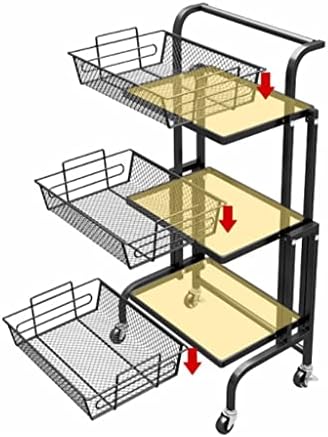 Застанување на количката Хукаи Паралелно преклопување преносно полица подот кујна мултифункционална складирање решетката кујна организатор