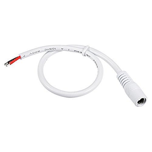 Uxcell 30cm Пластичен женски DC Power Pigtail Cable Connector 18awg 10A за CCTV Security Camera 2,1 x 5,5 mm бело