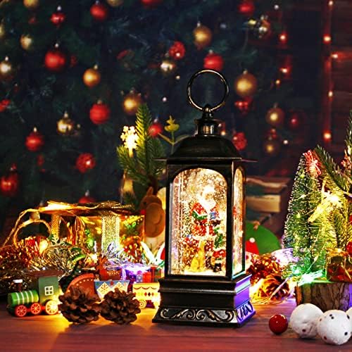 Божиќен осветлен снежен глобус, 6 -ти тајмер што се врти сјај на сјајот Снежен глобус Фенер Санта елен Божиќни украси за подароци и украс
