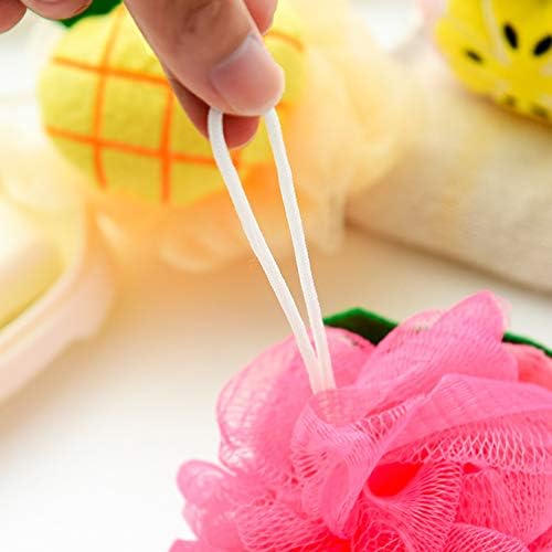 Nuobesty Bath Toys loofhah Sponge Bath Sponge Pouf loofahs Exfoliating Mesh Brush Fruess Fruits Bath Spa Spa Puff Scrubber за 6 парчиња бања