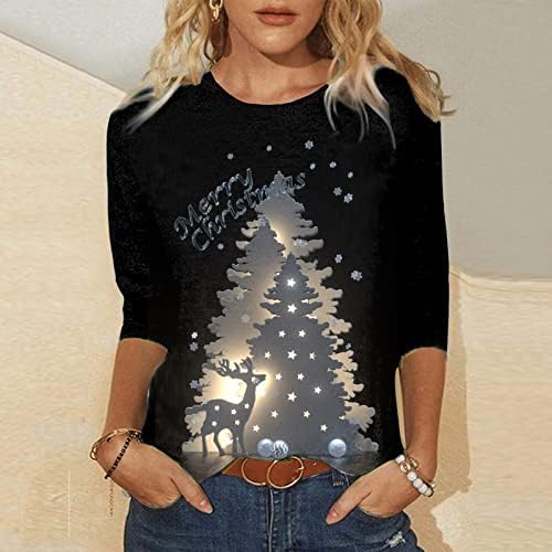 Женски долги ракави врвови Божиќ плус големина кошула со долги ракави радост маица маица врвови на Божиќни маички блузи