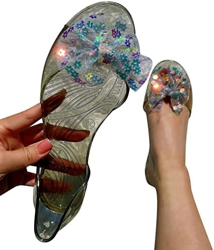 Womenените сандали рамни чевли за секвенци Кристал желе риба чевли транспарентни чевли рамни сандали со големина 9 чевли
