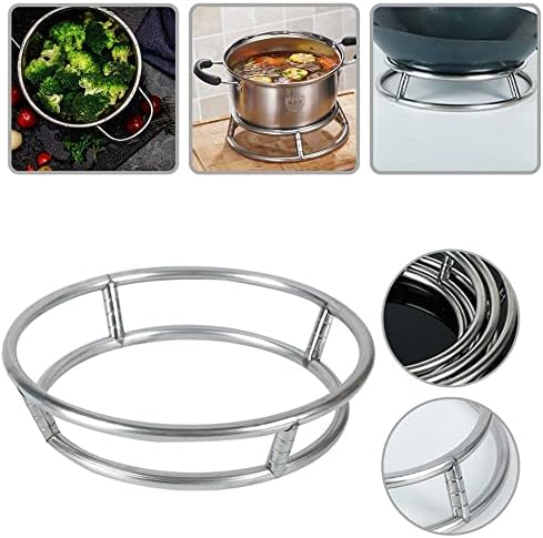 Решетка за садови од не'рѓосувачки челик, вок прстен, реверзибилна поддршка за тркалење на тава за шпорети, држач за садови, двојна изолација
