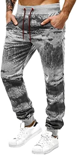 Miashui Mens обични панталони опуштени вклопни нозе нагоре панталони колк шарен хоп со џебови печати вратоврска мажи панталони 42x29 машки
