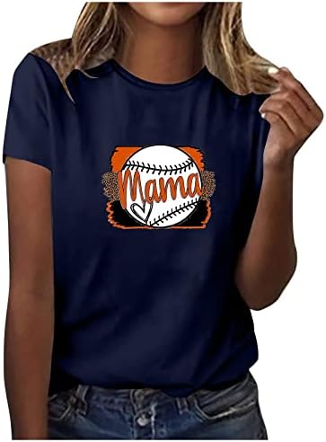 Симпатични бејзбол кошули за жени бејзбол срце екипаж на вратот со кратки ракави со кратки кошули со обични лабави вклопувани врвови на блуза