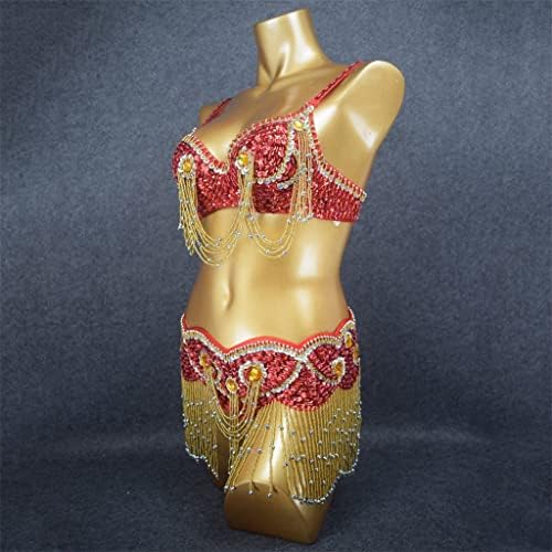 DFZPW Tassels Sequins Bra and Belt Women Bell Belly Dancing Costuming Party Party Rand Seywed Samba Dance Dance Cloth