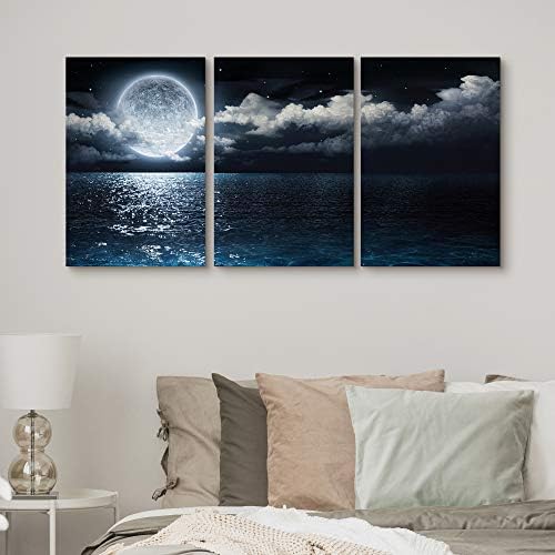 Signford Canvas Print Wall Art Set Shining Moon над синото море Природата Фотографија на пустината модерна уметност наутички пејзаж релаксирано/смирено