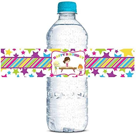 Туркачка гимнастика роденден со теми водоотпорни налепници за шише со вода 20 завиткувани околу етикетите со големина 1,75 x 8,5 со амандакривање