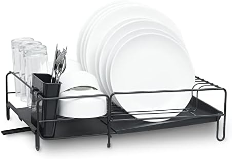 Обединето за сушење на садот Окепоо - складирање на countertop во кујната со измет, отстранлив сребрен сад за складирање на прибор