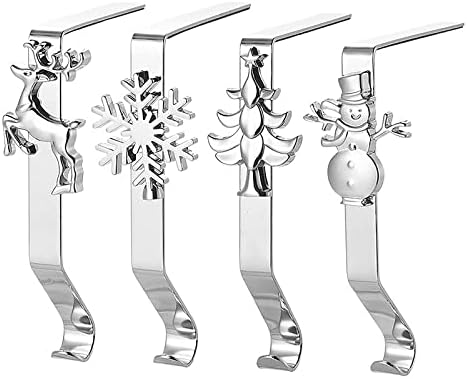 Аиекс Божиќни држачи за порибување, украсни божиќни закачалки за порибување за мантил од 4 со елк снегулка снежна земја, куки за