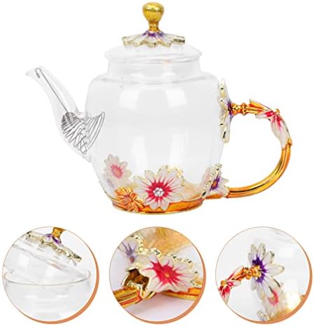Стаклен чај котел емајл роза цвет чиста стаклена чајник чајник чајник котел за домашен чај забави кои ги поддржуваат снабдувањето