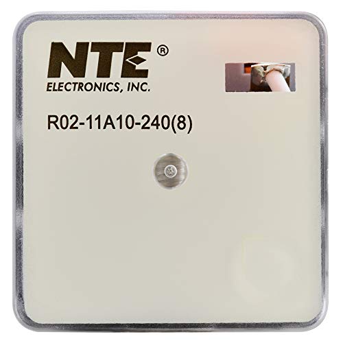 NTE Electronics R02-11A10-240 R02 Серија Општа намена повеќекратна реле за AC, аранжман за контакт DPDT, 10 засилувачи, 8 пински октална приклучок,