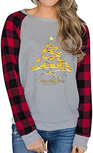Dsената Dsената екипаж вратот со долги ракави маица Божиќ печати дневни кошули случајни лабави пуловер маички врвови туники џемпери