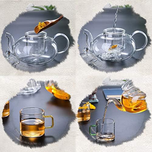 Стаклена чајник од 400 мл, стакло задебелена филтер -чајник, трајно боросиликатно стакло, за лабав чај од лисја и цветен чај, кафе