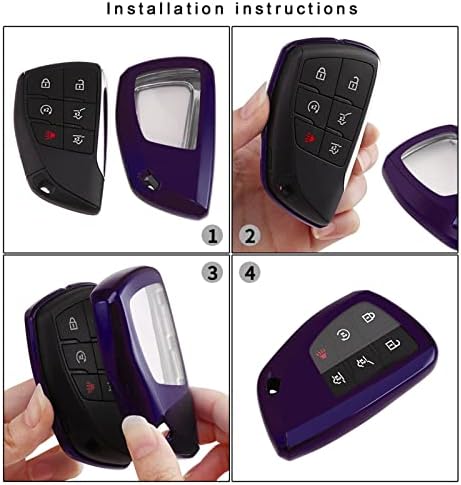 Xotic Tech Purple Black Soft TPU Key FOB SHELL SHELL COWN COLD CAST, компатибилен со Chevrolet Suburban/Tahoe GMC Yukon/Yukon Denali Smart