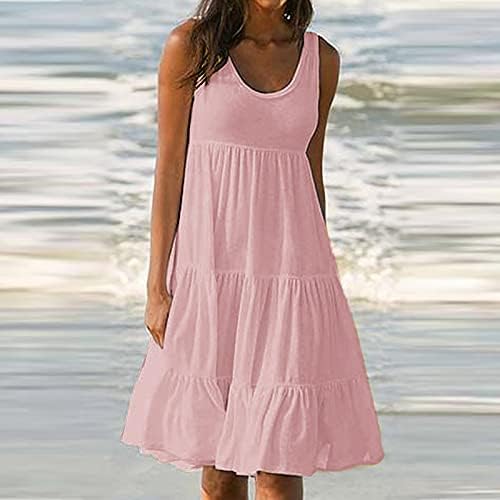 Fuestенски фустани без ракави, миди занишани фустани, лажички врат, плетенкан фустан, руфла летен резервоар фустан, фустан од плажа