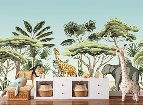 Фото позадина џунгла животни сафари wallид мурал деца спална соба расадник W 366 cm x h 254 cm жирафа тропски wallиден декорација на хартија