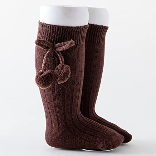 Јонгс унисекс дете бебе долги чорапи симпатична помпом декор цврсто топло истегнување на нозете затоплувачи на нозе