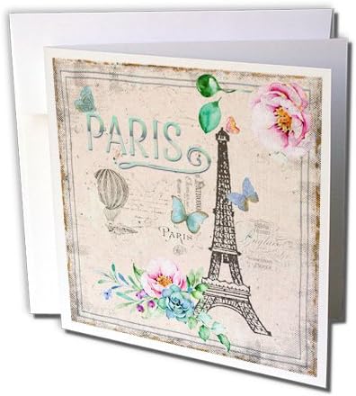 3drose Париз Франција Ајфело -кула Шаби цветен текст илустрација Гроздобер - честитка, 6 x 6, сингл