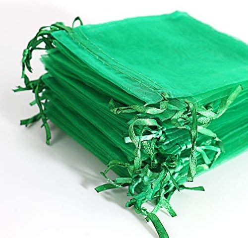 Лаутехко 60 парчиња Зелени Торби За Подароци Од Органза 3х4,Мали Мрежести Кеси Со Врвка За Влечење,Чисти Чанти За Свадбена Забава За Бонбони,