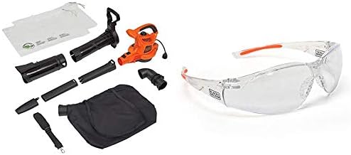 Black+Decker 3-во-1 Електричен лисја на лисја и мулчер со вакуумски комплет за лисја, 12-засилувач со безбедносни очила, лесни,