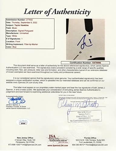 Тејлор Хокинс потпиша автограм со целосна големина Црна Фендер Стратокастер Електрична гитара А W/ Jamesејмс Спенс Писмо за автентичност JSA