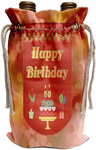 3дроуз Беверли Тарнер Роденден Дизајн-Среќен 50-Ти Роденден Банер, Торта Со Подароци и Балони-Торба За Вино
