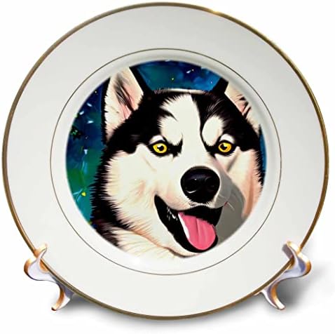 3drose Смешен сибирски портрет на кучиња. Шарен подарок за дигитална уметност за вас - плочи