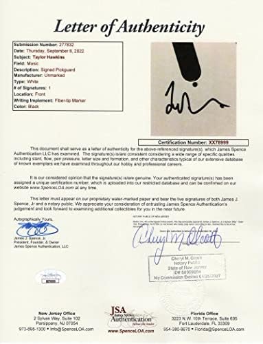 Тејлор Хокинс потпиша автограм со целосна големина Црна Фендер Стратокастер Електрична гитара d w/ James Spence Letter of Authenticity