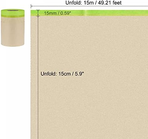 Uxcell Претходно Снимени Маскирање Филм, 5.9 x 49ft, Кафеава Хартија Капка Крпа Со Средни Сликари Лента за Сликарство Заштита 3Pcs