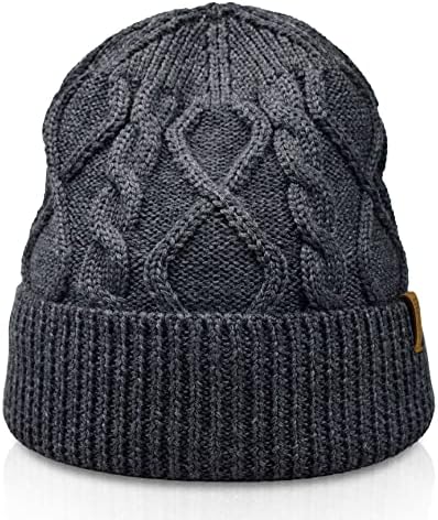 Надворешно обликување на мерино волна од волна, унисекс кабел плетена капа, дневна манжетна со ребра, топла зимска капа