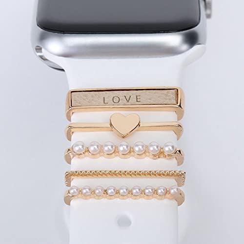 Almnvo Bands Charms компатибилен со Apple Watch Silicone Bands Charms, Модни метални дијамантски декоративни прстени јамки за iWatch,