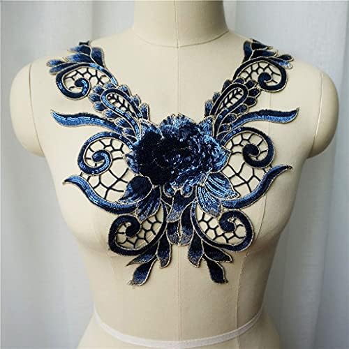Jydqm морнарица сина секвенца цветна јака извезена наметка апликации чипка ткаенина за ткаенини нето шијат на закрпи за фустан за