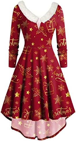 Божиќни Фустани За Жени Фустан Со Долги Ракави А-Линија Коктел Празник Забава Одблесокот Фустан За Жени