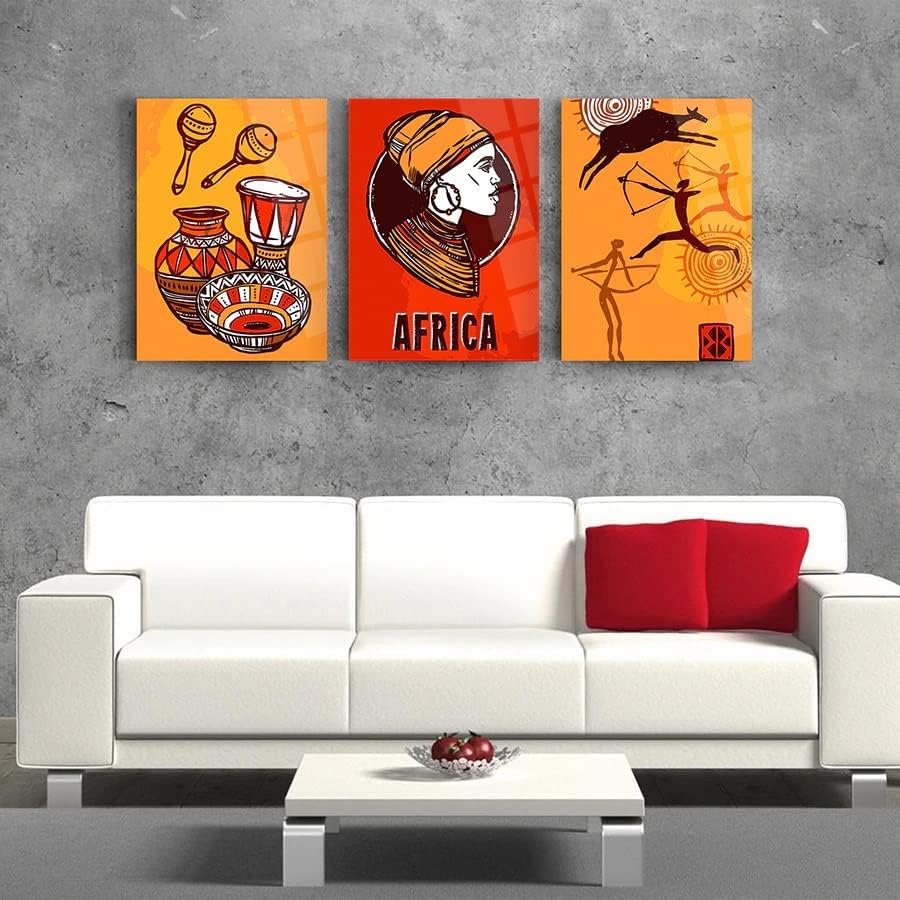 Африкански Животен Сет Од 3 Ѕидни Декор, Стаклена Ѕидна Уметност, Без Рамка Слободен Пловечки Калено Стакло Панел, Декорација