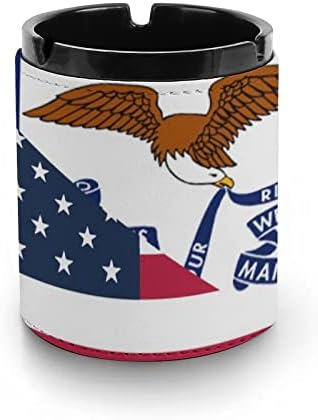Американско и државно знаме на Ајова, кожен пепел, тркалезна цигара од цигара, преносен држач за пепел за украсување на домашни