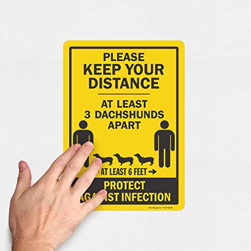 Паметен знак 10 х 7 инчи Држете Го Растојанието - 3 Дакелови Оддалечени, Најмалку 6 Стапки, Заштитете Од Етикета За Налепници За Инфекција,