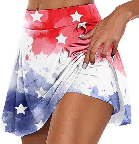 4 -ти јули во САД, тренингот на знамето Скартс здолништа со шорцеви за жени со високи половини, проточен голф Скортс 2 во 1 јога -скерти