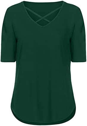Основна цврста маичка за жени тинејџерски краток ракав Крис Крос Теј Блуза мека летна тренд Туника Туника 2023 година